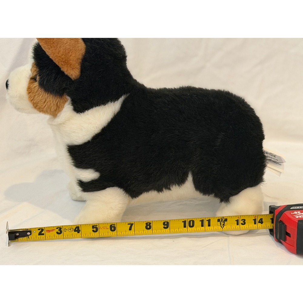 Auswella Plush Tri-Color Corgi Dog Standing Stuffed Animal Black White Tan 14" - Picture 7 of 7